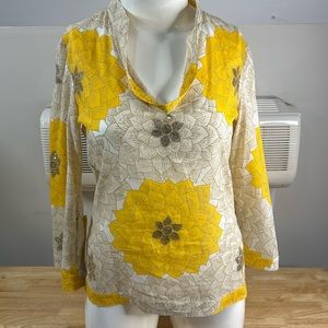 Tory Burch Cotton Floral Flower Sequin Embellished Pullover Tunic Blouse Shirt